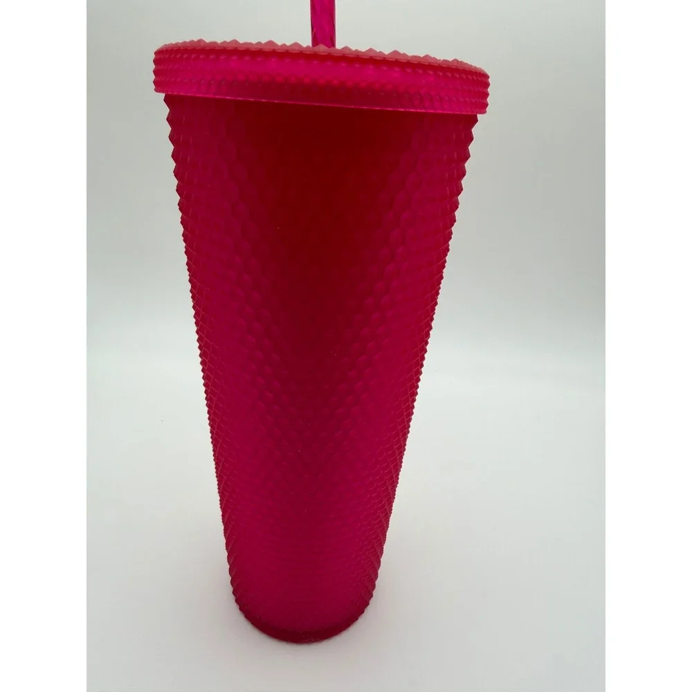 Starbucks 2021 Matte Hot Pink Studded Cold Cup Tumbler 24Oz Venti New with Straw